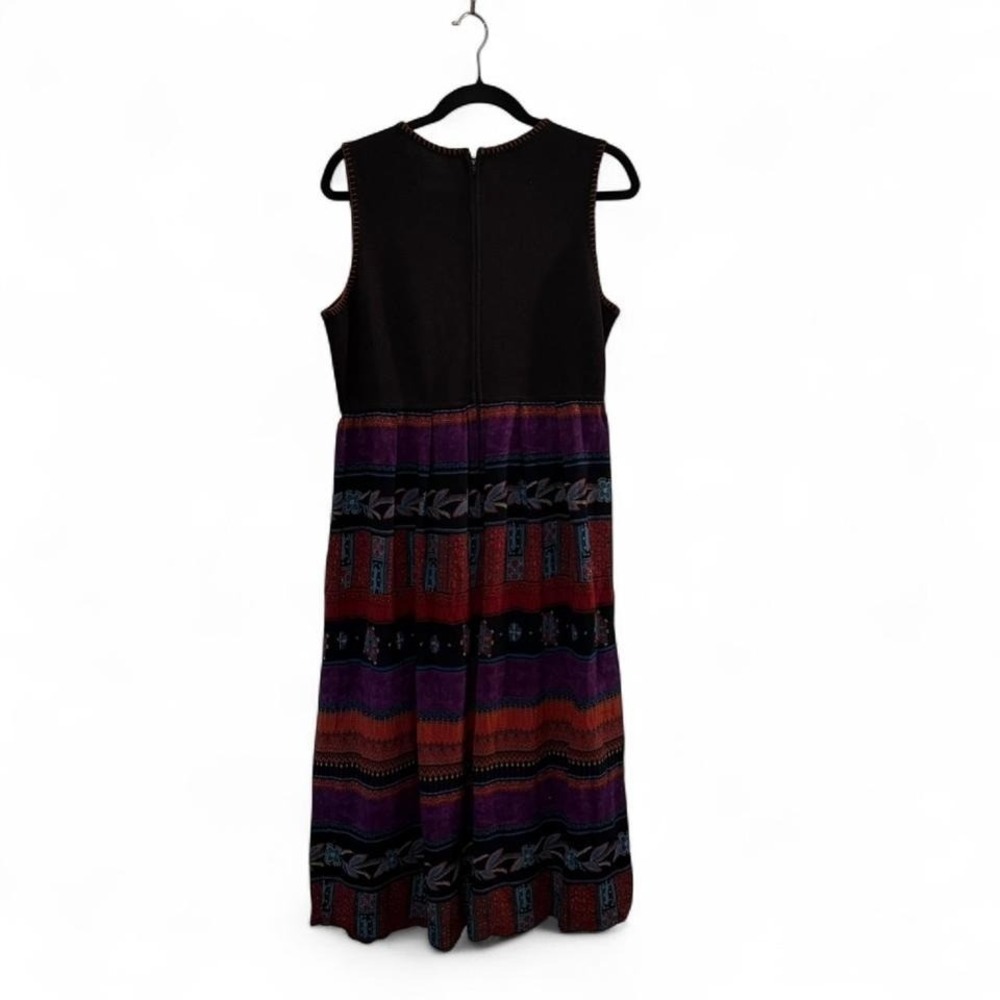 Karin Stevens Midi Dress Brown Purple Size 12P‎ Vintage Boho Casual Office